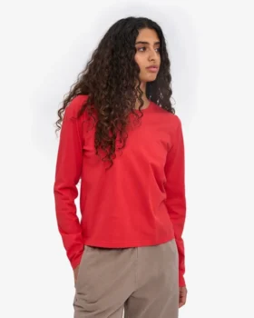 Camiseta orgánica de manga larga para mujer – Rojo mandarina