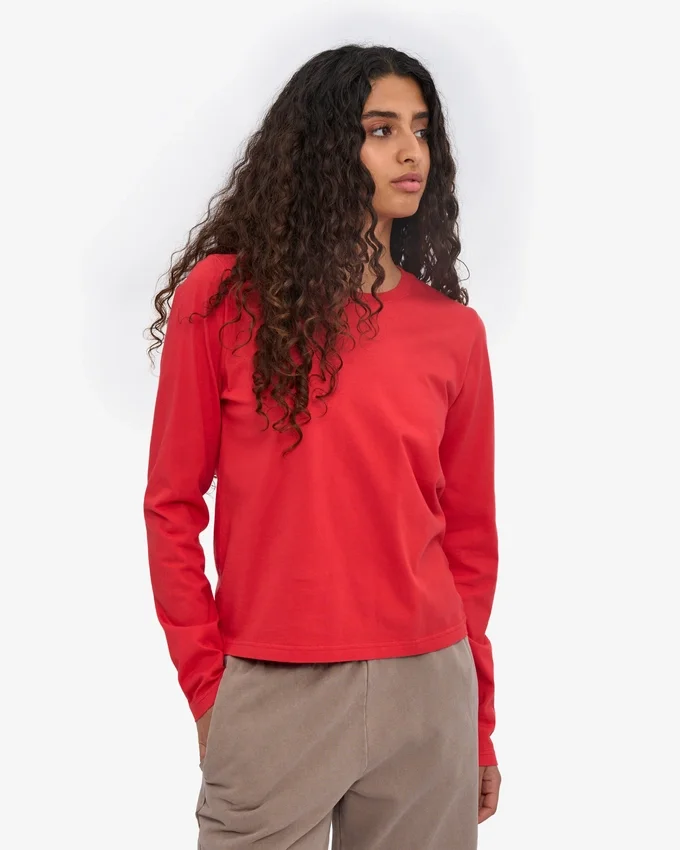 Camiseta orgánica de manga larga para mujer - Rojo mandarina