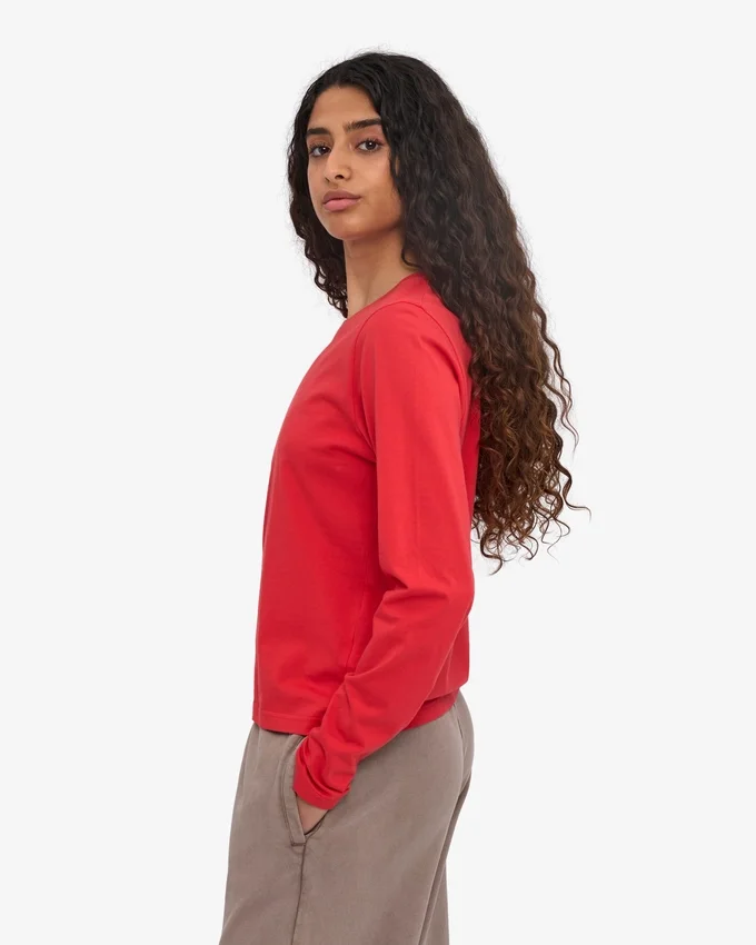 Camiseta orgánica de manga larga para mujer - Rojo mandarina