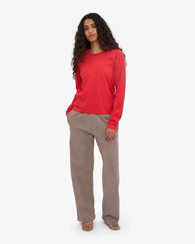 Camiseta orgánica de manga larga para mujer - Rojo mandarina