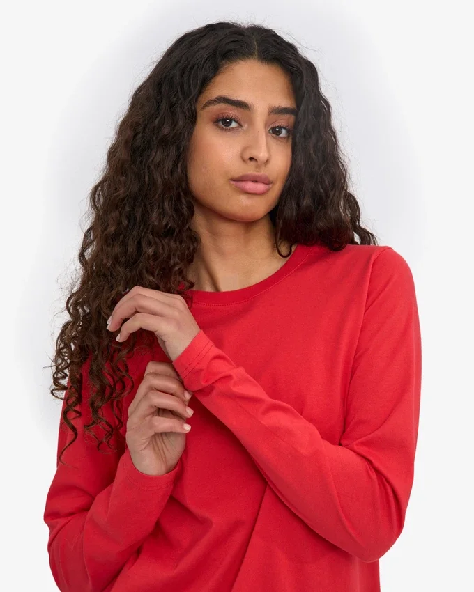 Camiseta orgánica de manga larga para mujer - Rojo mandarina