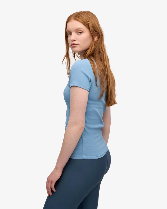 Camiseta orgánica de punto acanalado - Azul mar