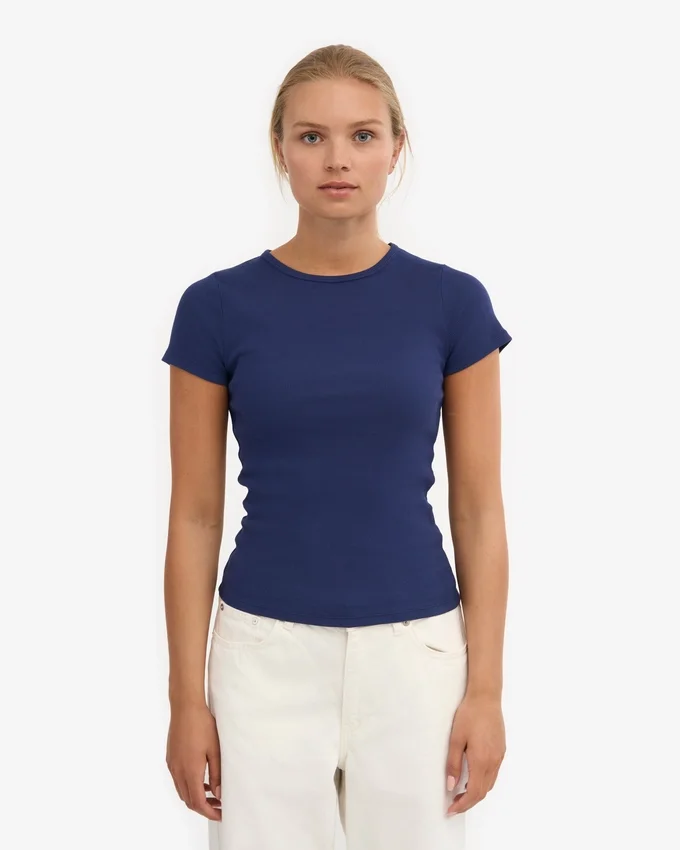 Camiseta orgánica de punto acanalado - Azul marino