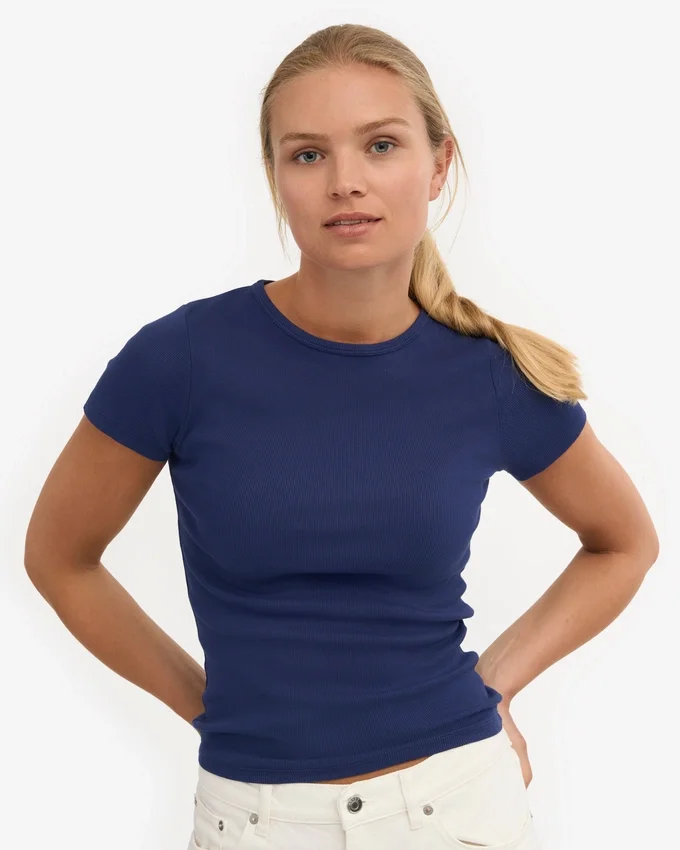 Camiseta orgánica de punto acanalado - Azul marino