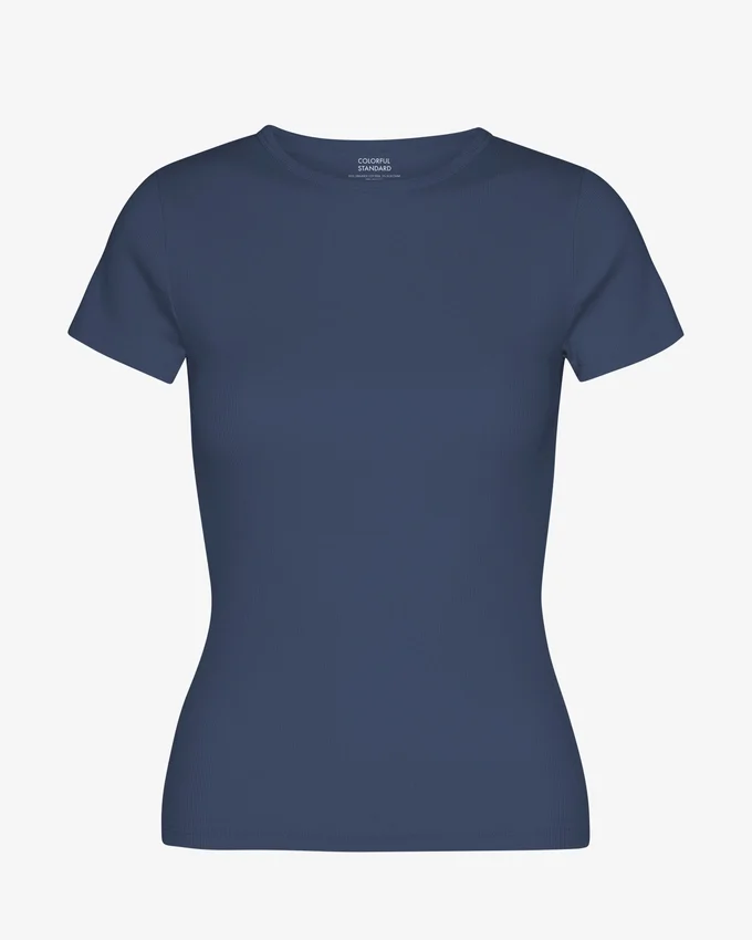 Camiseta orgánica de punto acanalado - Azul petróleo