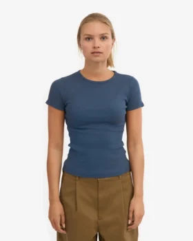 Camiseta orgánica de punto acanalado – Azul petróleo