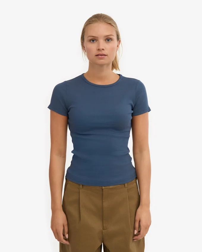 Camiseta orgánica de punto acanalado - Azul petróleo