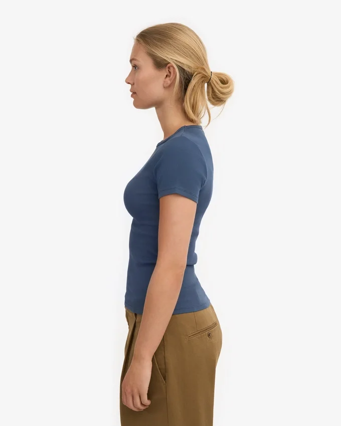 Camiseta orgánica de punto acanalado - Azul petróleo