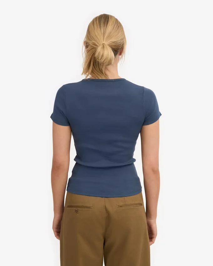 Camiseta orgánica de punto acanalado - Azul petróleo
