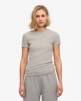 Camiseta orgánica de punto acanalado – Gris jaspeado