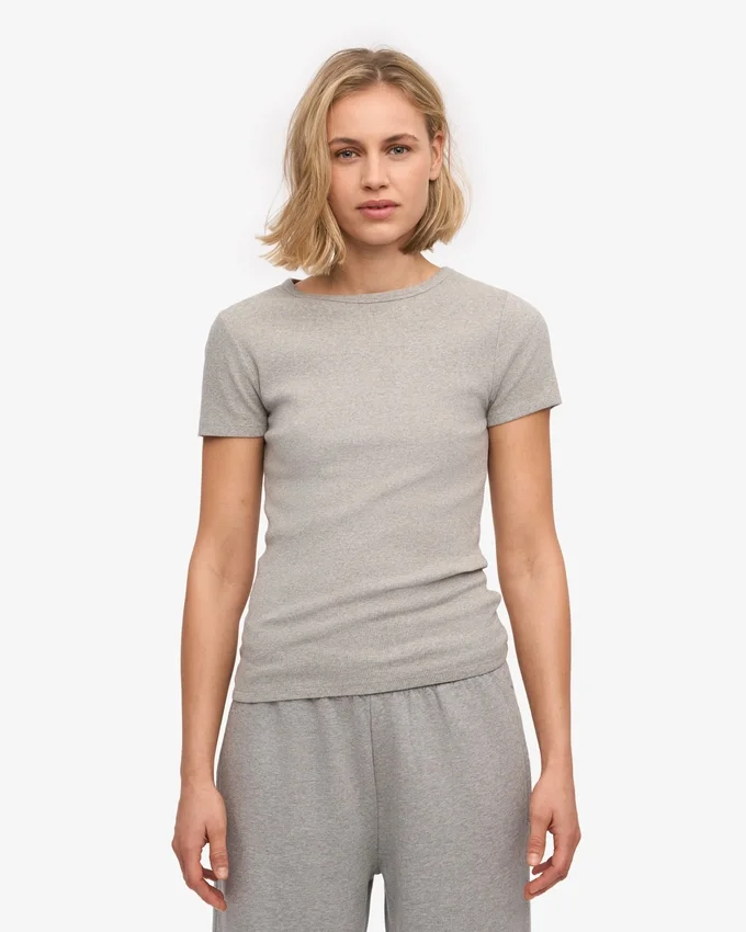Camiseta orgánica de punto acanalado - Gris jaspeado