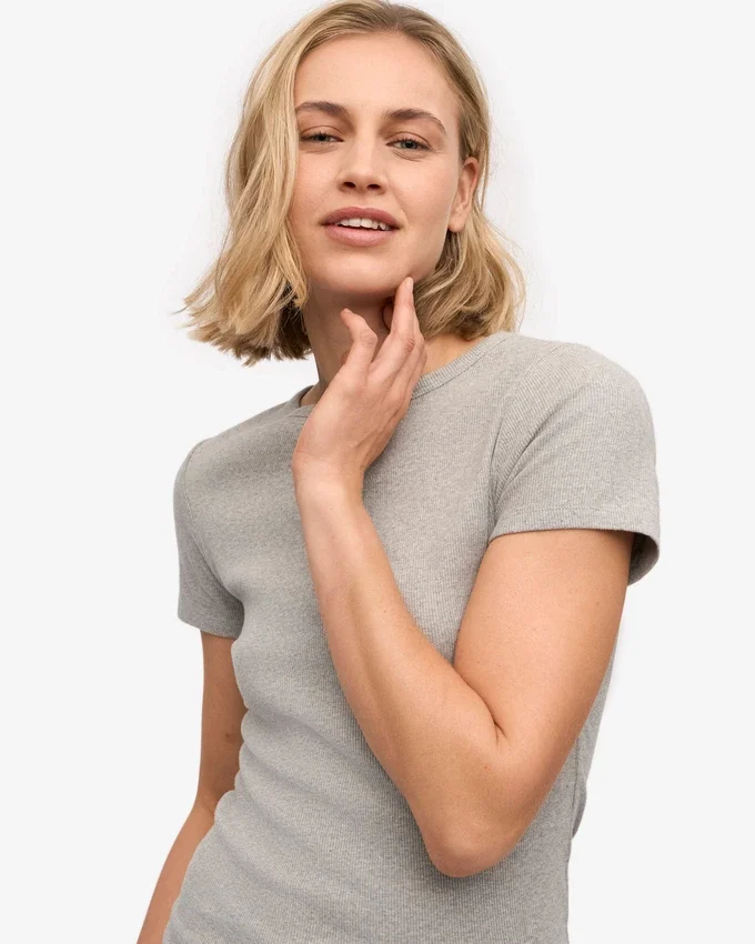 Camiseta orgánica de punto acanalado - Gris jaspeado