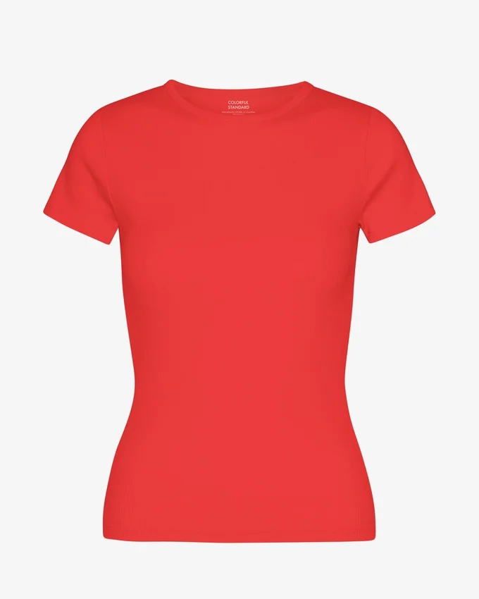 Camiseta orgánica de punto acanalado - Rojo mandarina