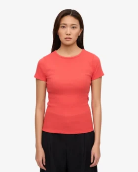 Camiseta orgánica de punto acanalado – Rojo mandarina