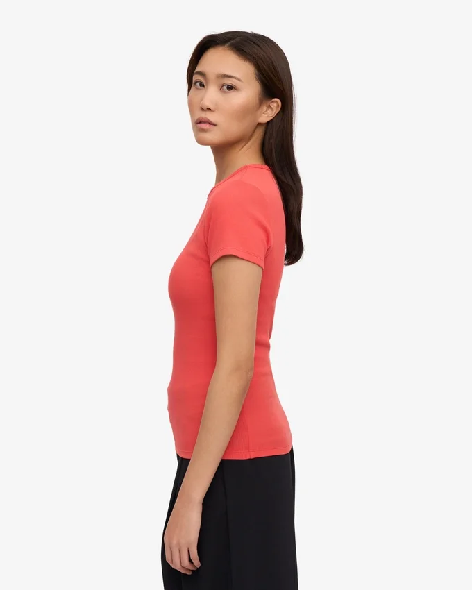 Camiseta orgánica de punto acanalado - Rojo mandarina