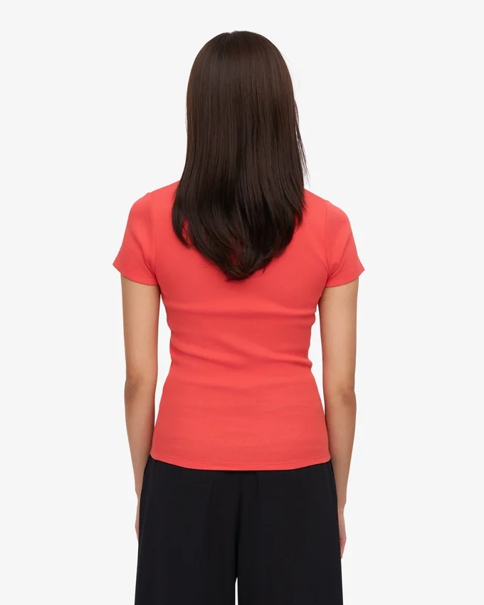 Camiseta orgánica de punto acanalado - Rojo mandarina