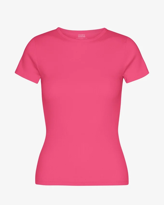 Camiseta orgánica de punto acanalado - Rosa chicle