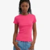 Camiseta orgánica de punto acanalado - Rosa chicle
