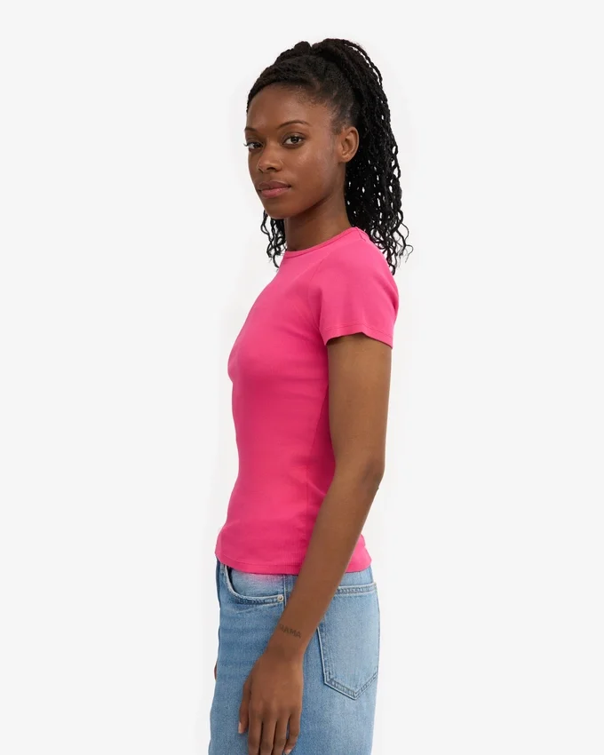 Camiseta orgánica de punto acanalado - Rosa chicle