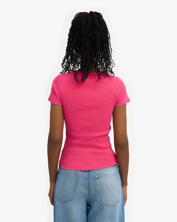 Camiseta orgánica de punto acanalado - Rosa chicle