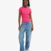 Camiseta orgánica de punto acanalado - Rosa chicle