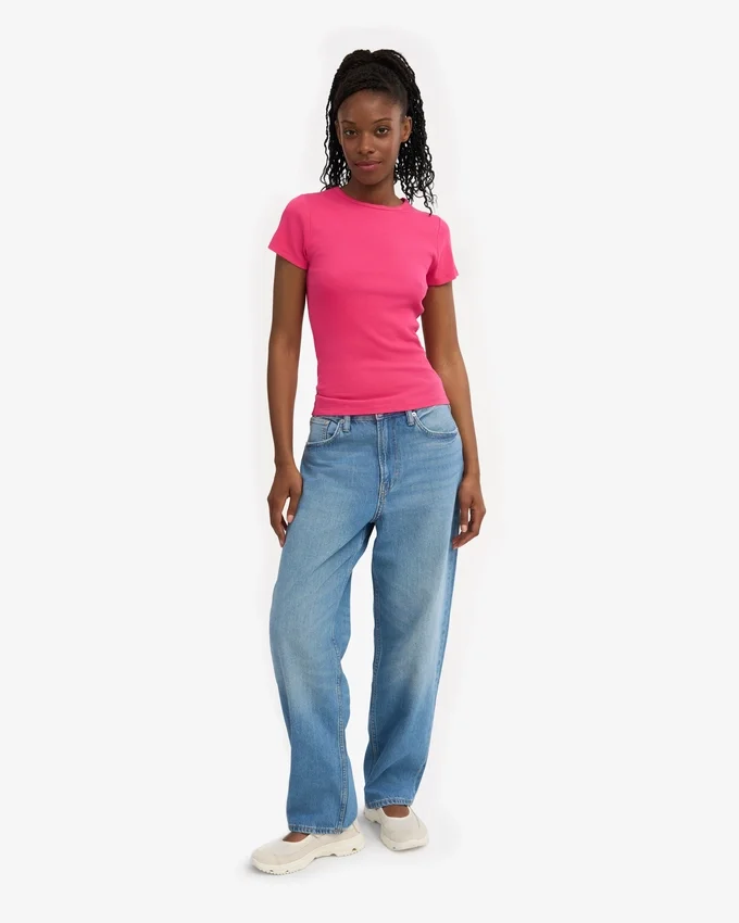 Camiseta orgánica de punto acanalado - Rosa chicle