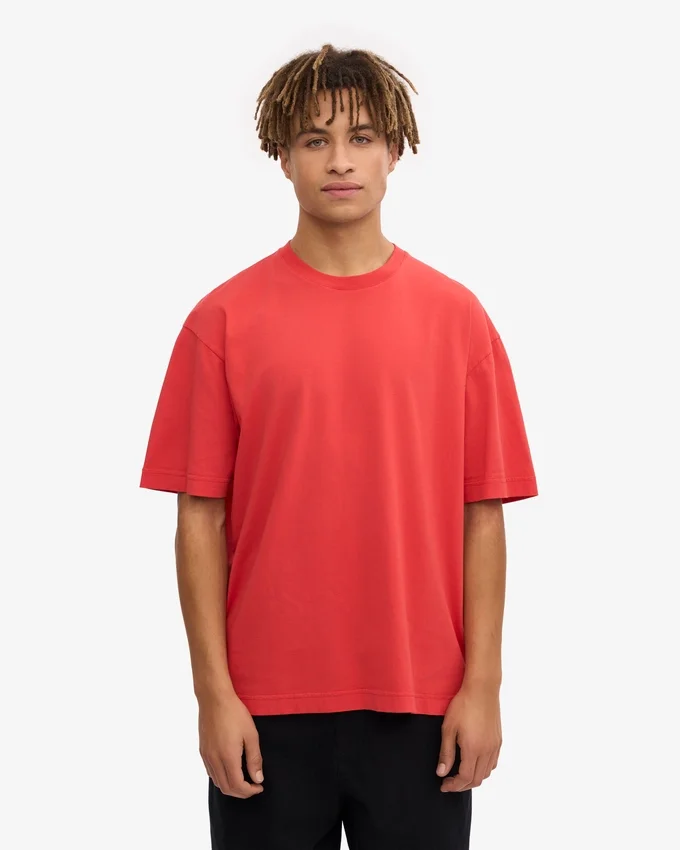 Camiseta orgánica oversize - Rojo mandarina