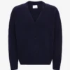 Cardigan de lana merino con cuello en V - Azul marino