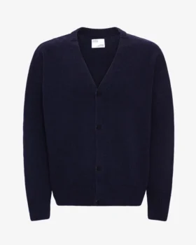 Cardigan de lana merino con cuello en V - Azul marino