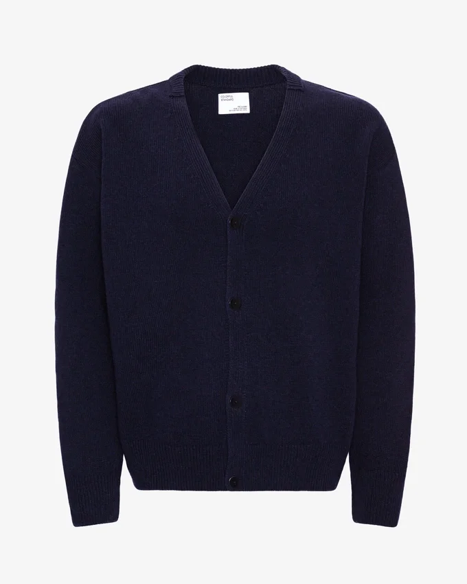 Cardigan de lana merino con cuello en V - Azul marino