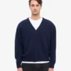 Cardigan de lana merino con cuello en V - Azul marino