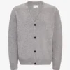 Cardigan de lana merino con cuello en V - Gris jaspeado