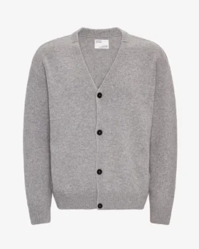 Cardigan de lana merino con cuello en V - Gris jaspeado