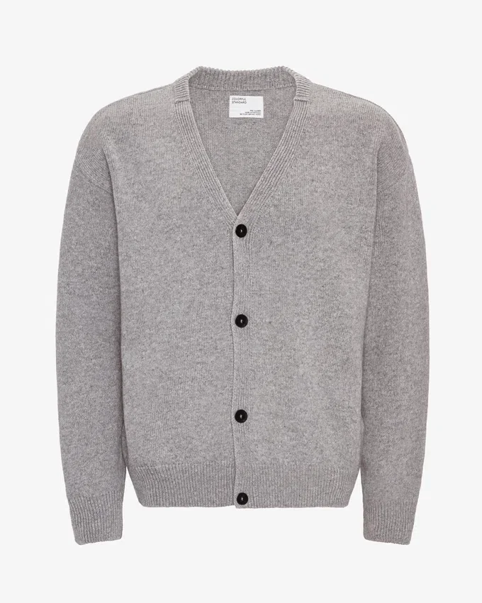 Cardigan de lana merino con cuello en V - Gris jaspeado