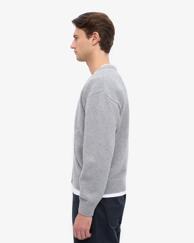 Cardigan de lana merino con cuello en V - Gris jaspeado