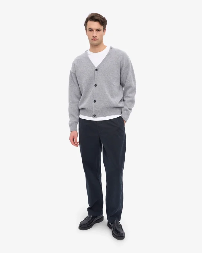 Cardigan de lana merino con cuello en V - Gris jaspeado