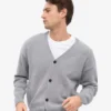 Cardigan de lana merino con cuello en V - Gris jaspeado