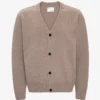 Cardigan de lana merino con cuello en V - Gris topo cálido