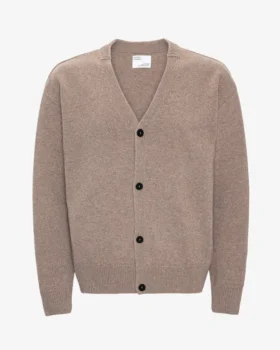 Cardigan de lana merino con cuello en V - Gris topo cálido