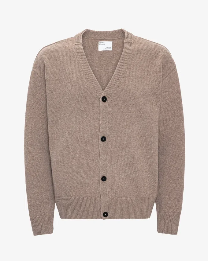 Cardigan de lana merino con cuello en V - Gris topo cálido