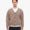 Cardigan de lana merino con cuello en V - Gris topo cálido