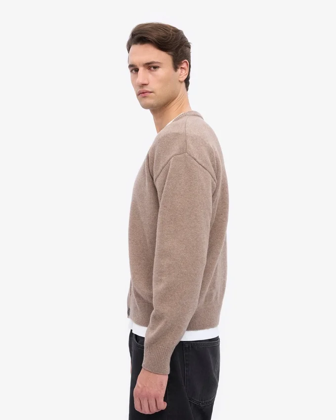 Cardigan de lana merino con cuello en V - Gris topo cálido