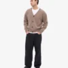 Cardigan de lana merino con cuello en V - Gris topo cálido