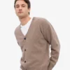 Cardigan de lana merino con cuello en V - Gris topo cálido