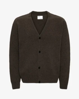 Cardigan de lana merino con cuello en V - Marrón café