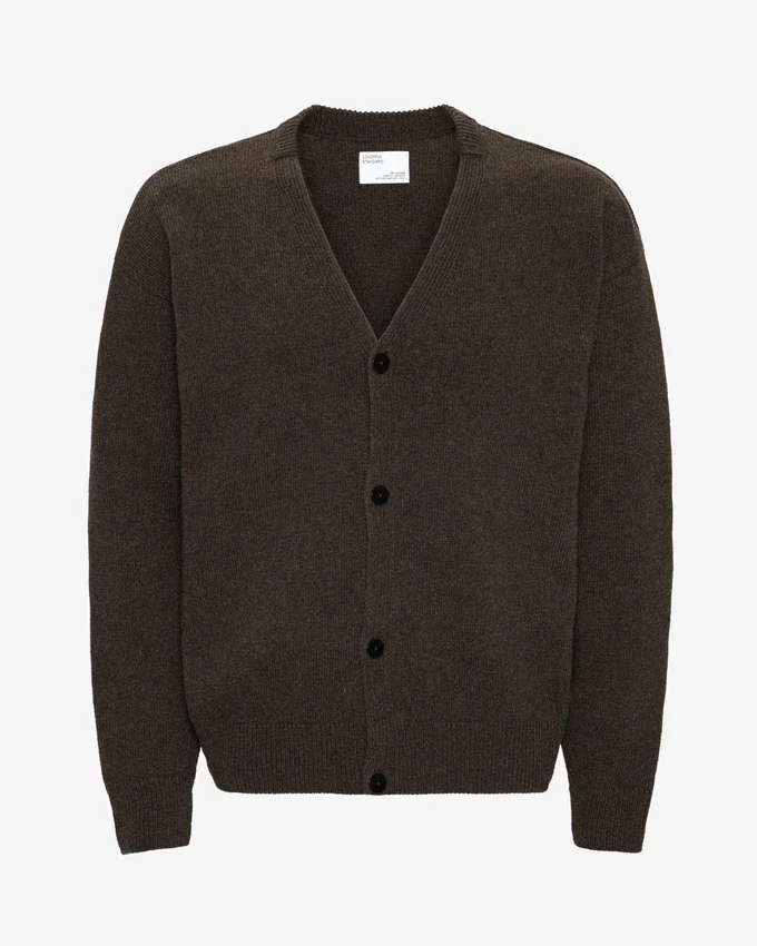 Cardigan de lana merino con cuello en V - Marrón café