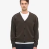 Cardigan de lana merino con cuello en V - Marrón café