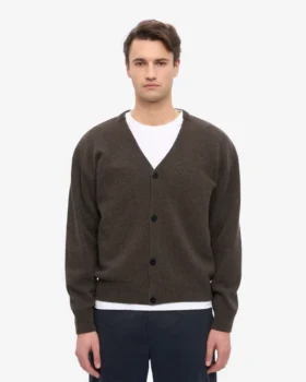 Cardigan de lana merino con cuello en V – Marrón café
