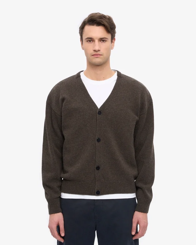 Cardigan de lana merino con cuello en V - Marrón café