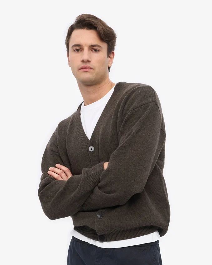Cardigan de lana merino con cuello en V - Marrón café